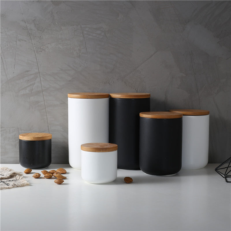 Ceramic Kitchen Storage Jar with Wooden Lid