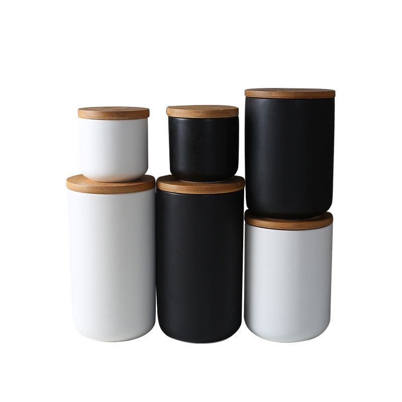 Ceramic Kitchen Storage Jar with Wooden Lid