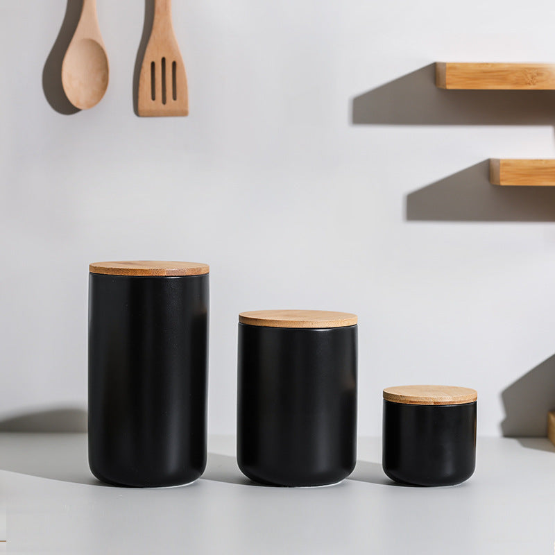 Ceramic Kitchen Storage Jar with Wooden Lid