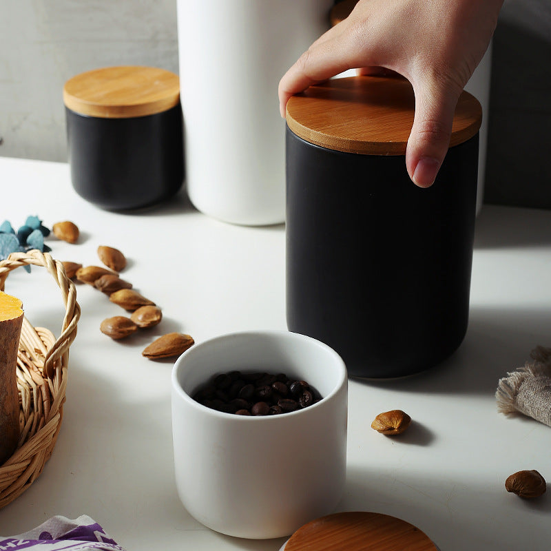 Ceramic Kitchen Storage Jar with Wooden Lid