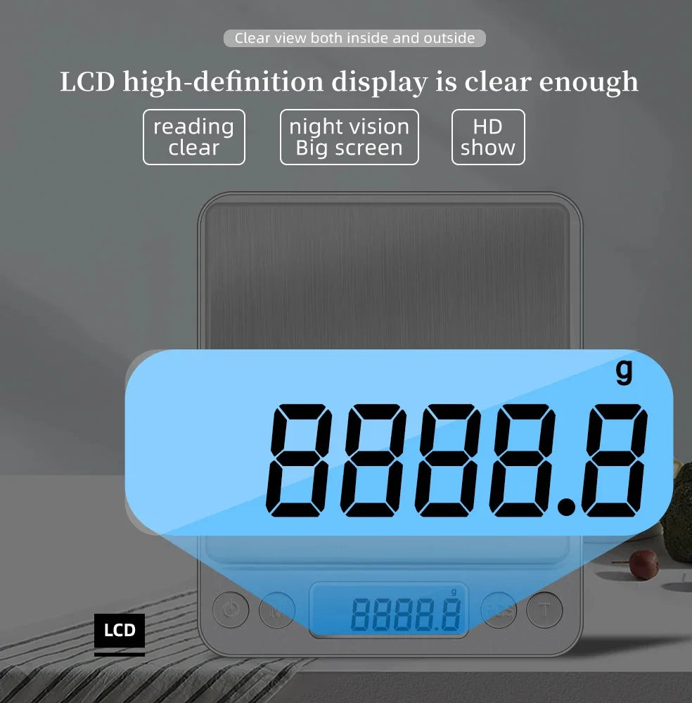 Digital Kitchen Scale, 3kg/0.01g Precision, 500g Calibration Included – Ideal for Cooking and Baking