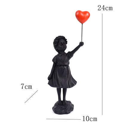 Little Girl With Balloon Resin Art Sculpture for Living Room Decor
