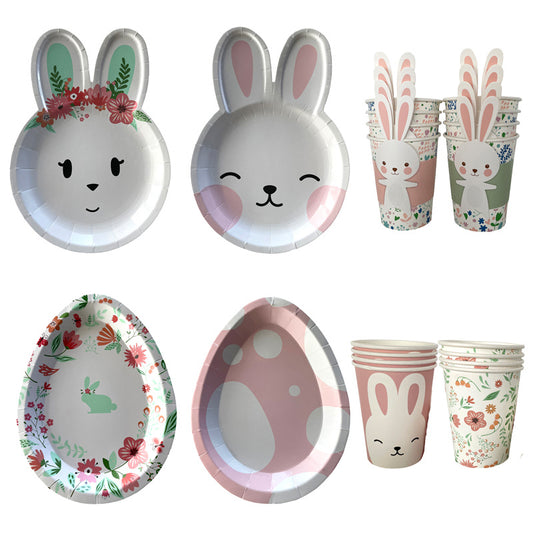 Easter Party Supplies Set – Bunny Paper Plates, Cups, and Egg Decorations