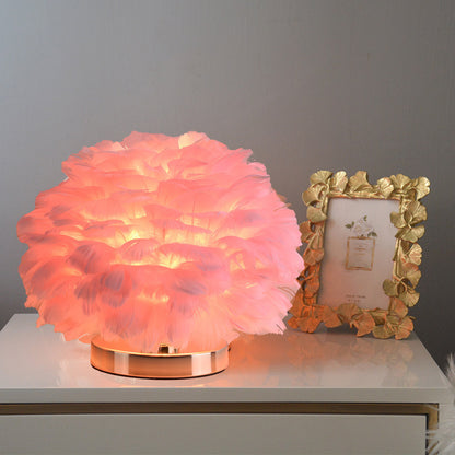 Feather Table Lamp for Bedroom & Bedside