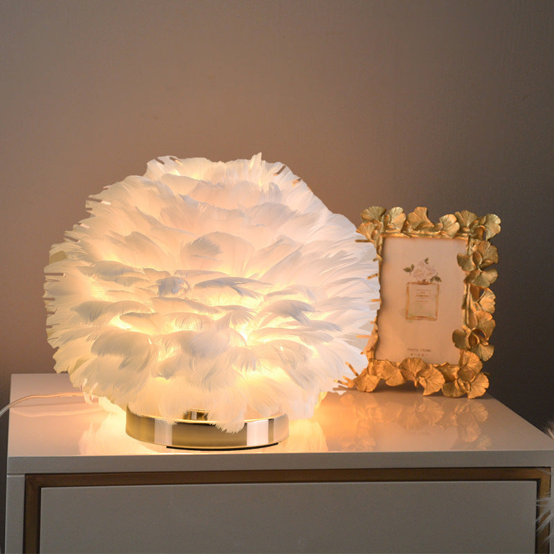 Feather Table Lamp for Bedroom & Bedside
