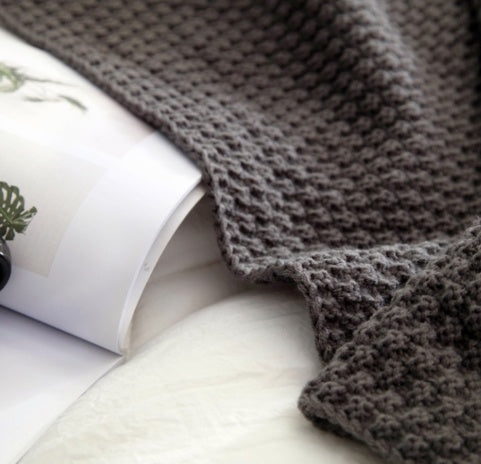 Nordic Fringed Knit Blanket with Pom-Poms