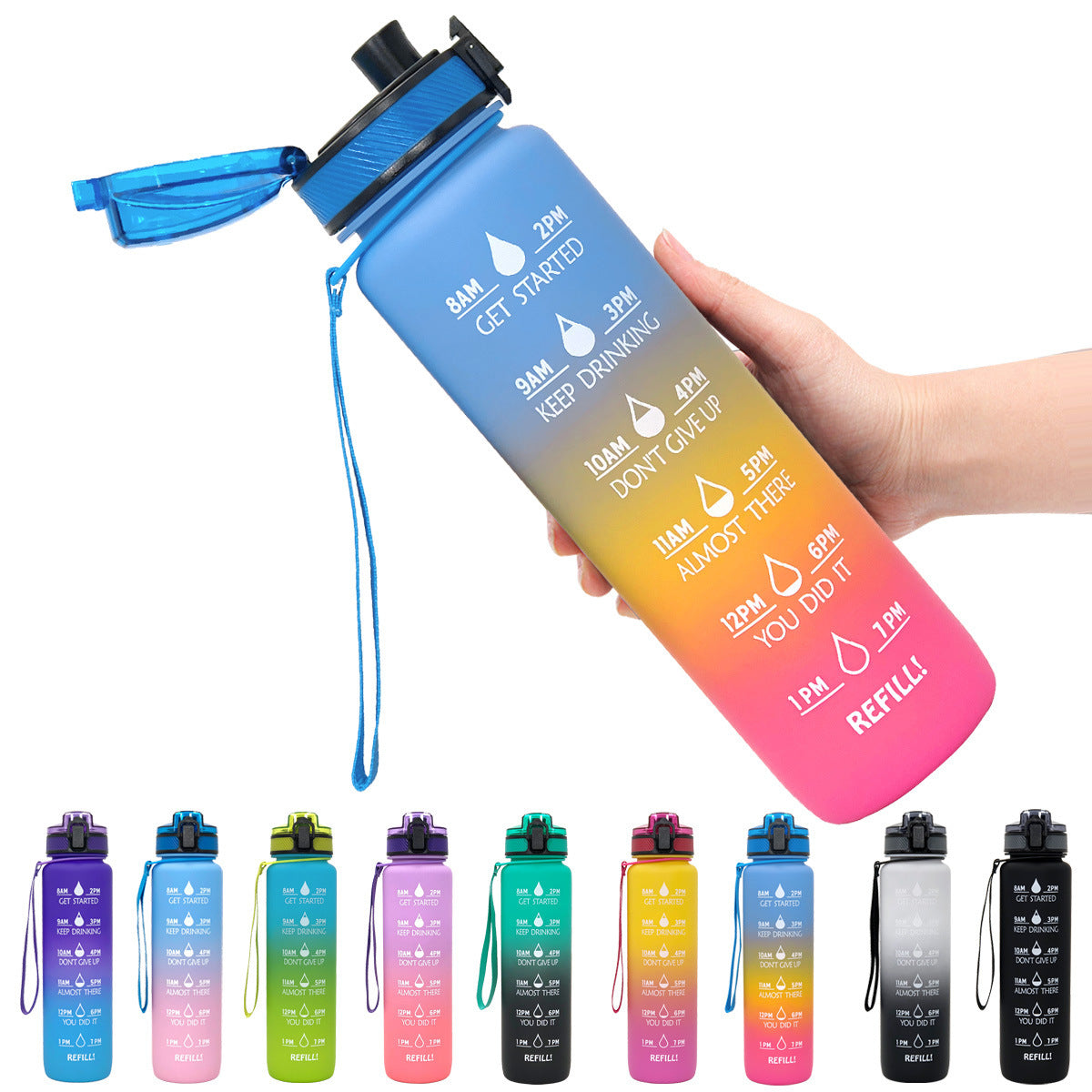 1L Tritan Water Bottle with Time Markers for Hydration Tracking