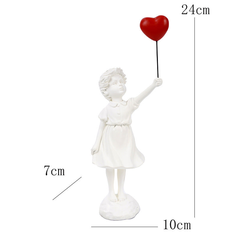 Little Girl With Balloon Resin Art Sculpture for Living Room Decor