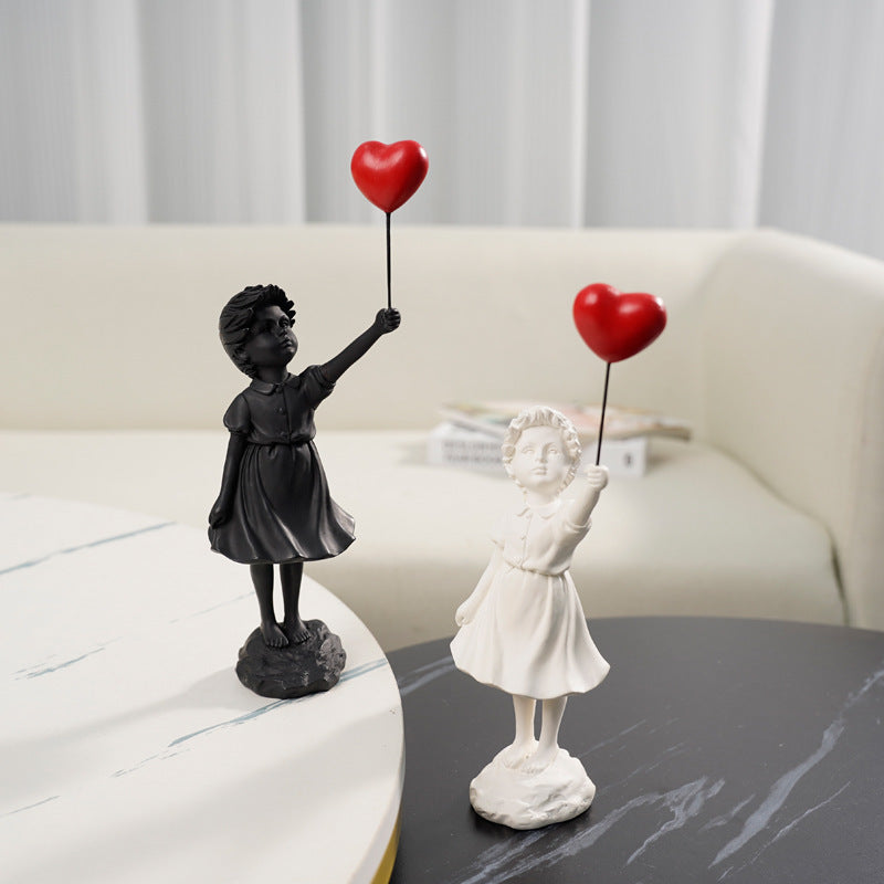 Little Girl With Balloon Resin Art Sculpture for Living Room Decor