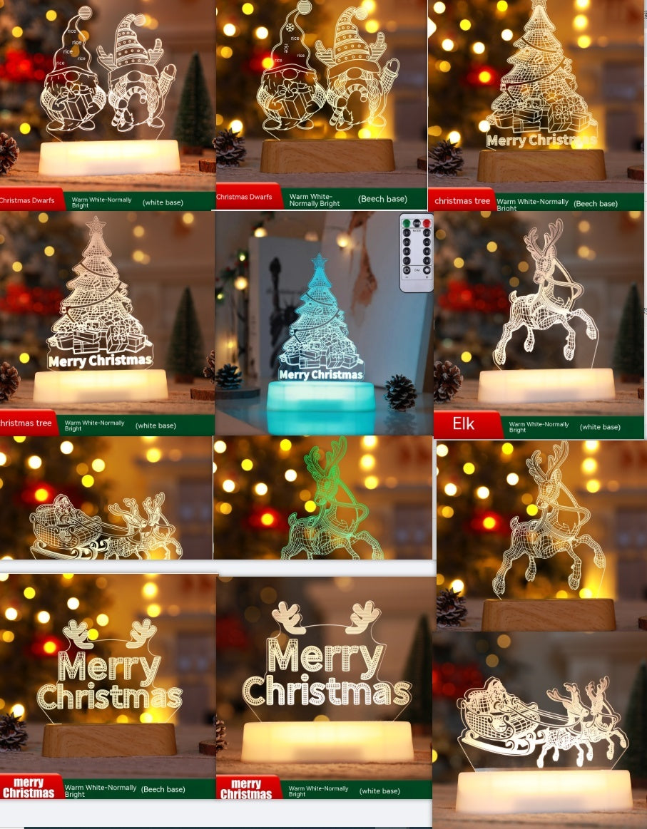 Acrylic 3D Christmas Lamp – LED Night Light for New Year & Valentine’s Day