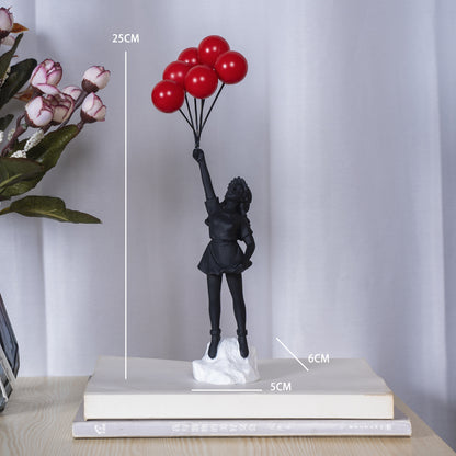 Little Girl With Balloon Resin Art Sculpture for Living Room Decor