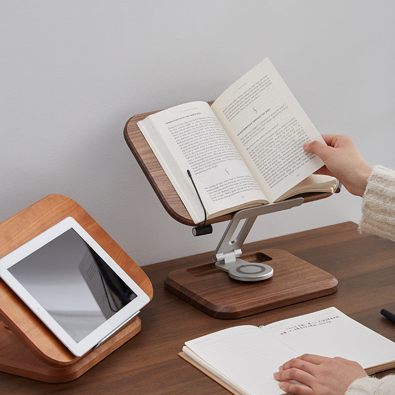 Adjustable Black Walnut Reading Rack & Rotating iPad and book Holder