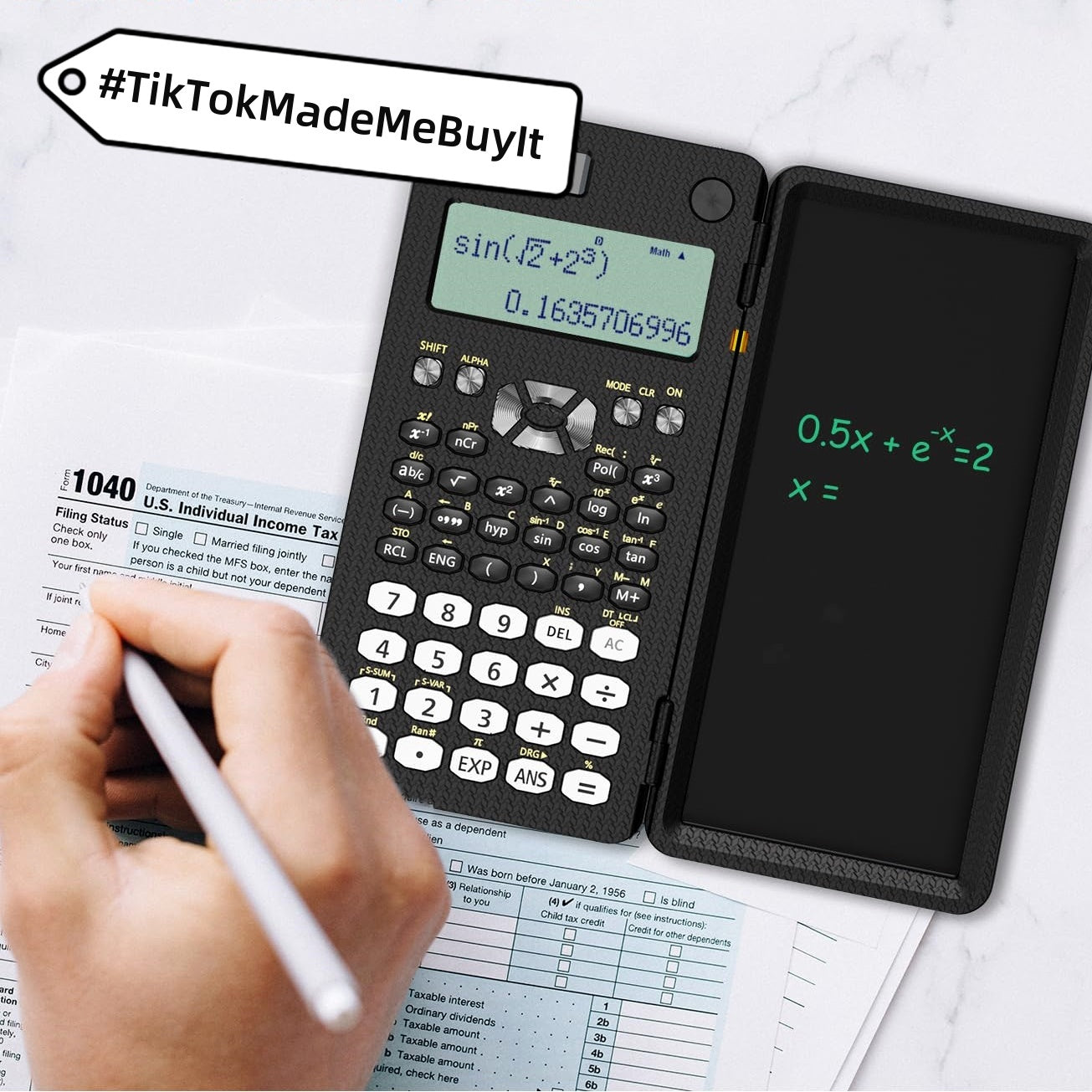 2-in-1 Foldable Scientific Calculator with Handwriting Tablet