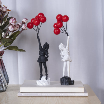 Little Girl With Balloon Resin Art Sculpture for Living Room Decor