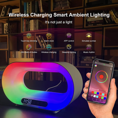 3-in-1 LED Night Light Desk Lamp – APP Control, RGB, Wireless Charger & Alarm Clock