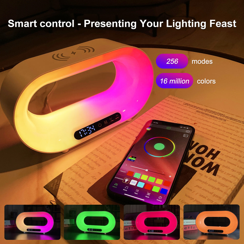 3-in-1 LED Night Light Desk Lamp – APP Control, RGB, Wireless Charger & Alarm Clock