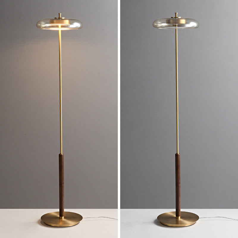 Elegant Nordic Brass and Walnut Floor Lamp