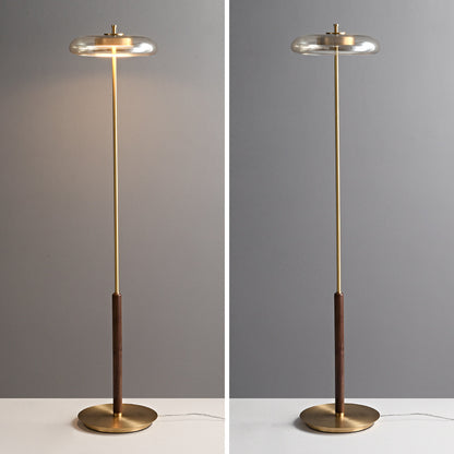 Elegant Nordic Brass and Walnut Floor Lamp