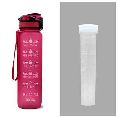 1L Tritan Water Bottle with Time Markers for Hydration Tracking