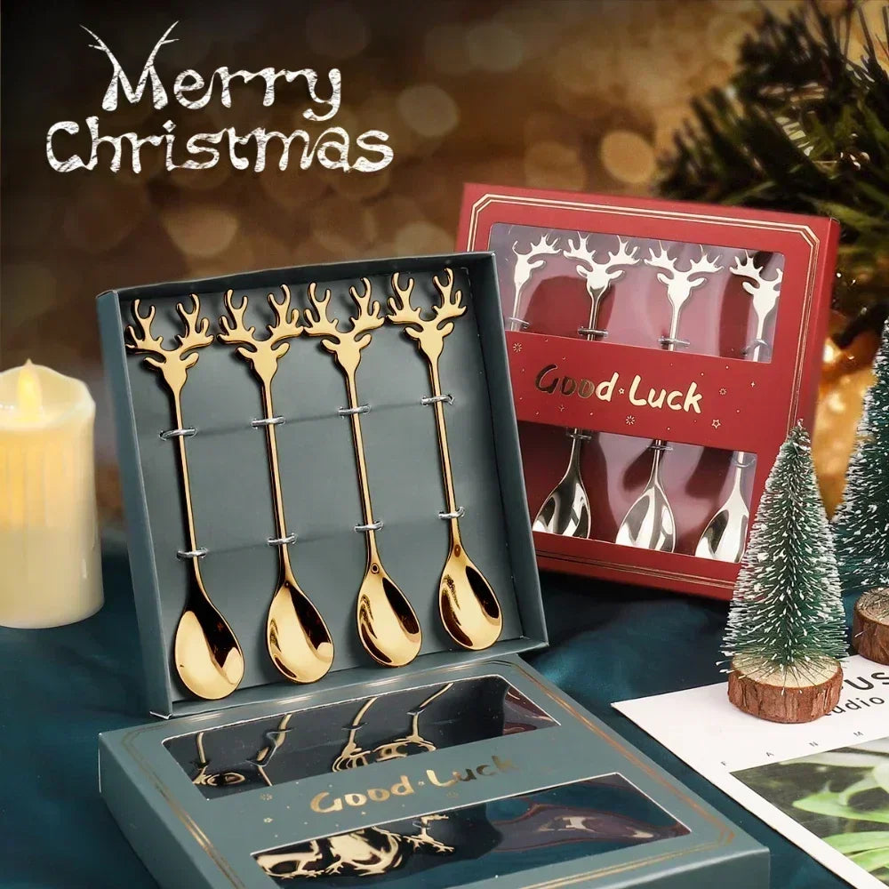 Christmas Elk Head Coffee Spoons (4 Pcs)