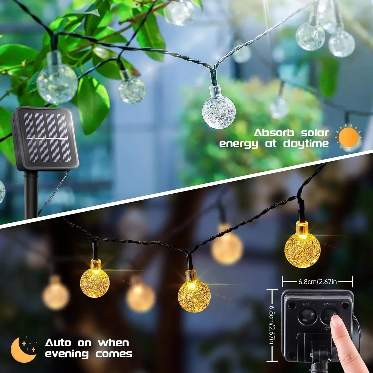 1pc Solar Crystal Ball Fairy String Lights - Nooshop