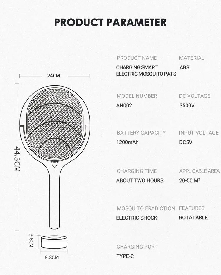 5-in-1 Fast Charging Electric Bug Zapper Racket – Kill Flies & Insects