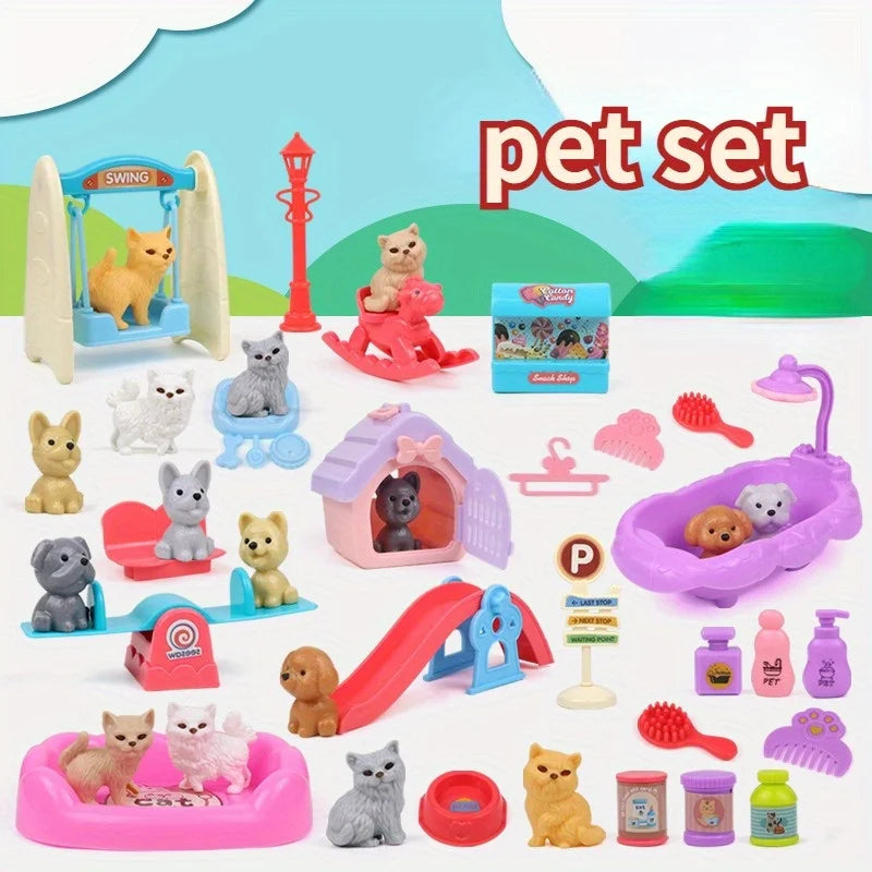 Cute Dog Pet Toy Set with Basket