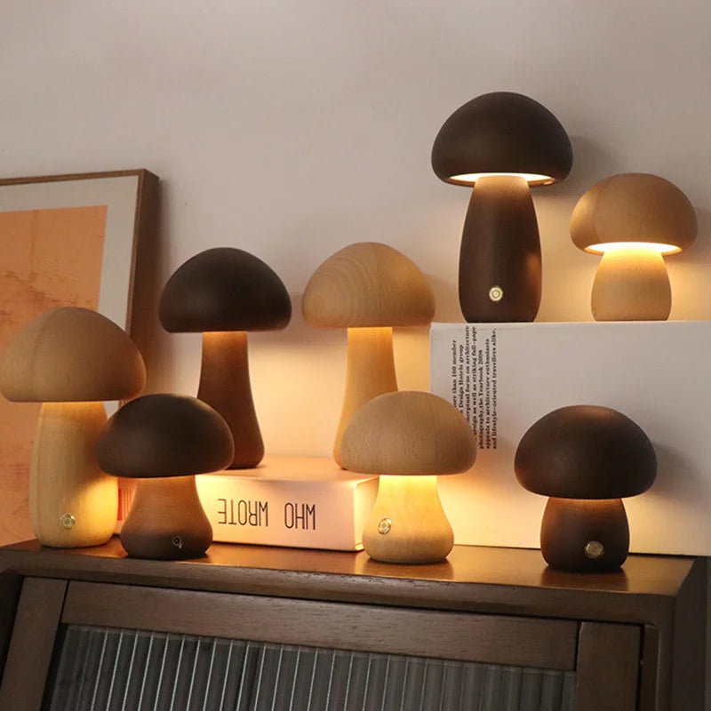 Wooden Mushrooms Night Light - Nooshop