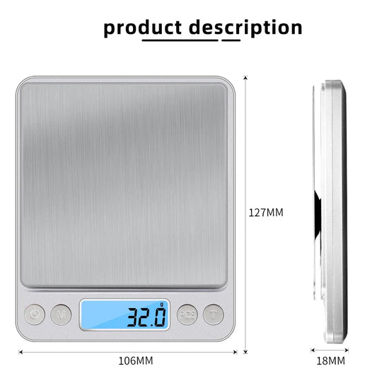 Digital Kitchen Scale, 3kg/0.01g Precision, 500g Calibration Included – Ideal for Cooking and Baking