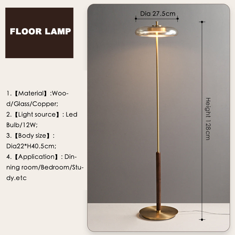 Elegant Nordic Brass and Walnut Floor Lamp