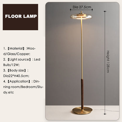 Elegant Nordic Brass and Walnut Floor Lamp