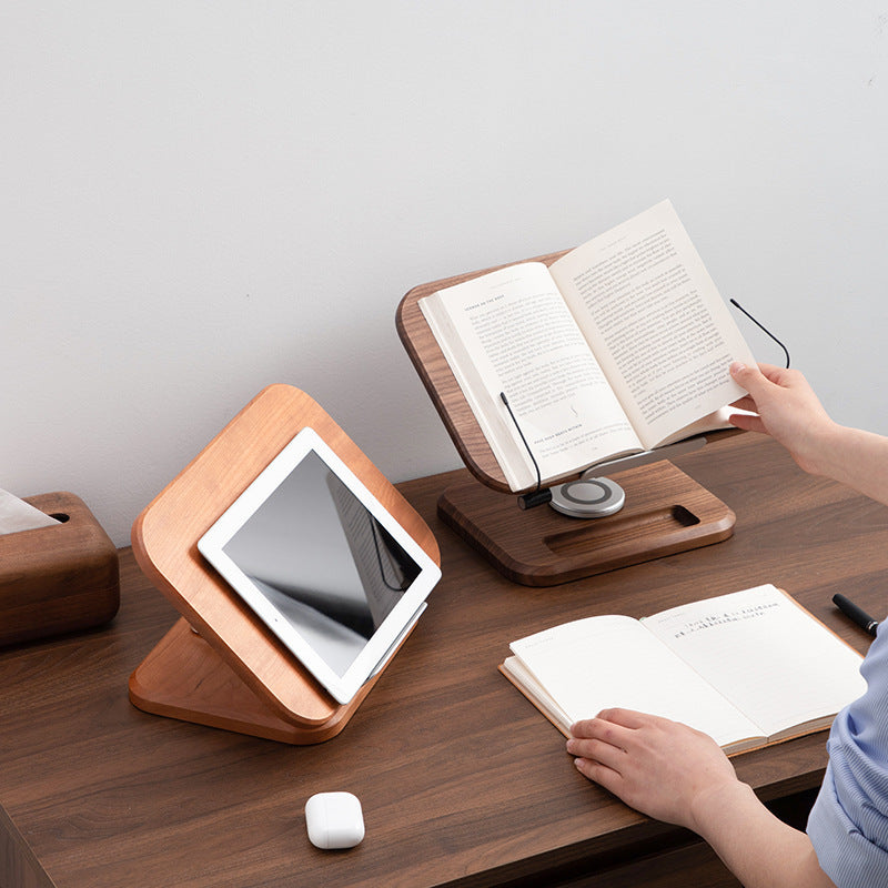 Adjustable Black Walnut Reading Rack & Rotating iPad and book Holder