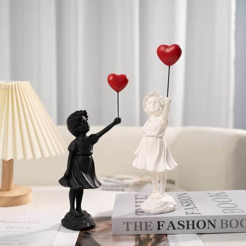 Little Girl With Balloon Resin Art Sculpture for Living Room Decor