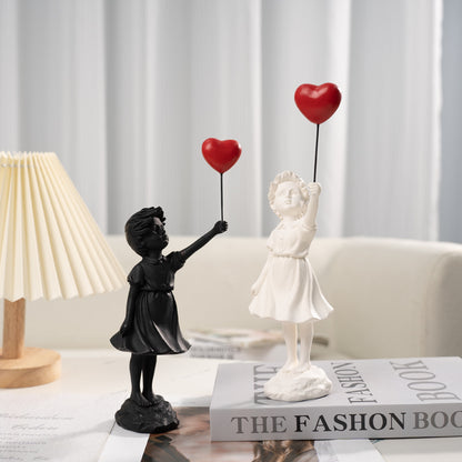 Little Girl With Balloon Resin Art Sculpture for Living Room Decor