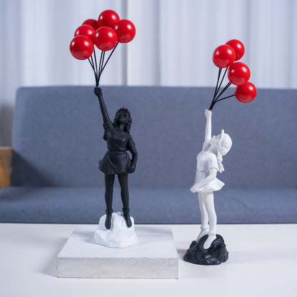 Little Girl With Balloon Resin Art Sculpture for Living Room Decor