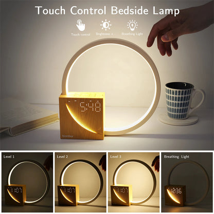 Touch Control Bedside Lamp with 3 Brightness Levels & Alarm Clock