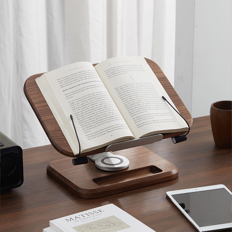 Adjustable Black Walnut Reading Rack & Rotating iPad and book Holder