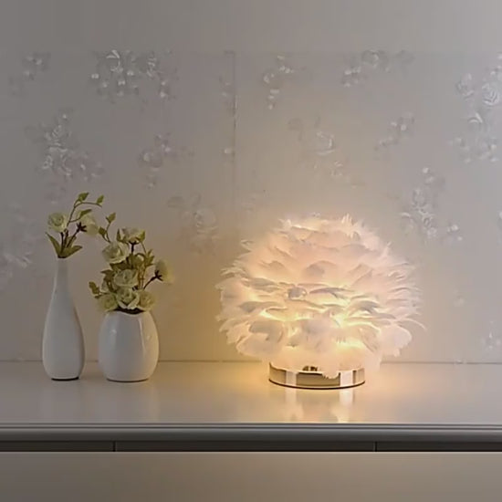 Feather Table Lamp Bedroom Bedside Light Luxury In