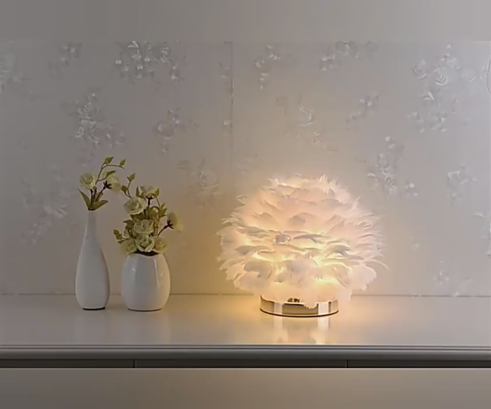 Feather Table Lamp Bedroom Bedside Light Luxury In